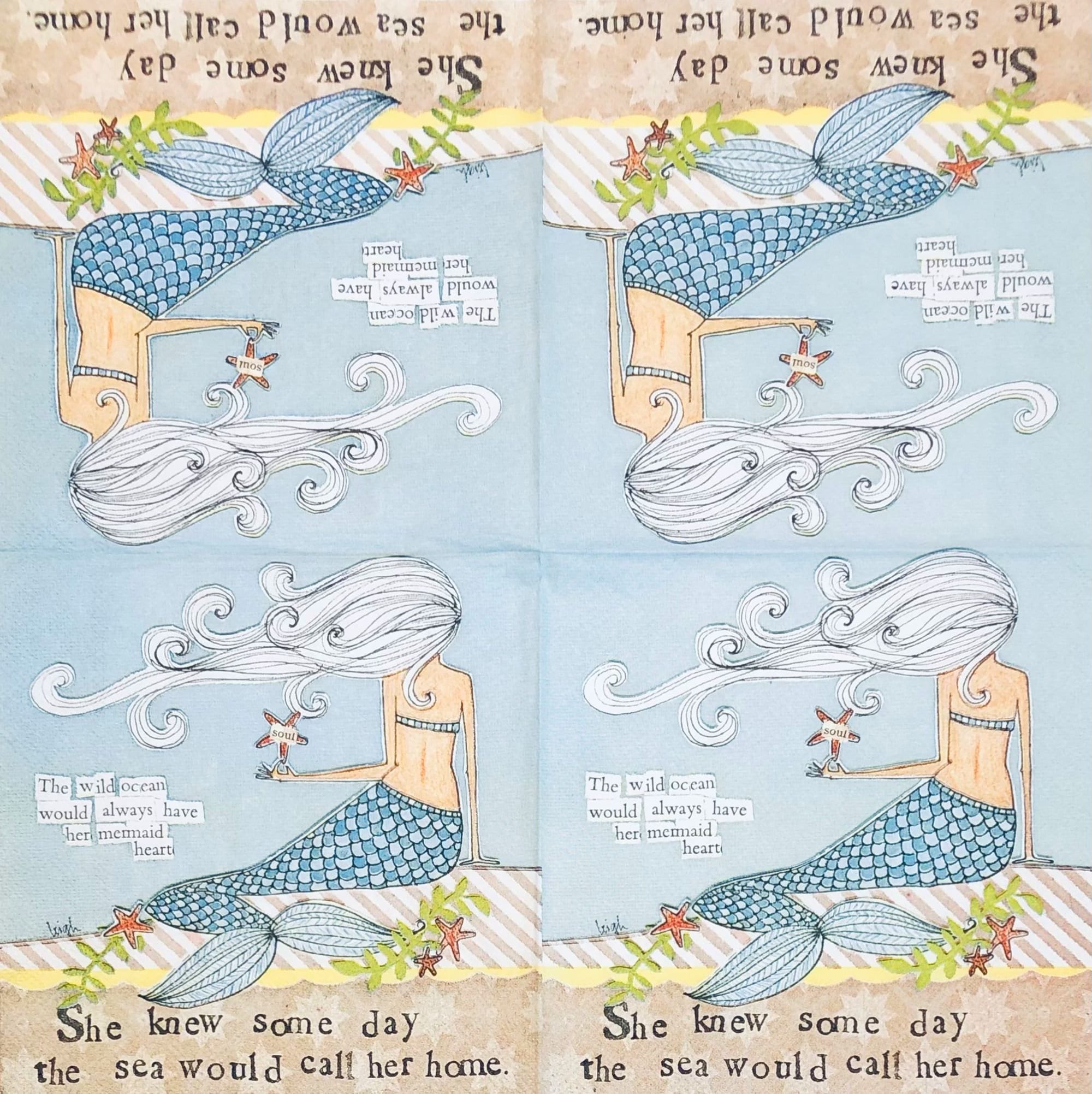 Mermaid Decoupage Paper Napkins Sea Maiden Beverage Napkins Etsy