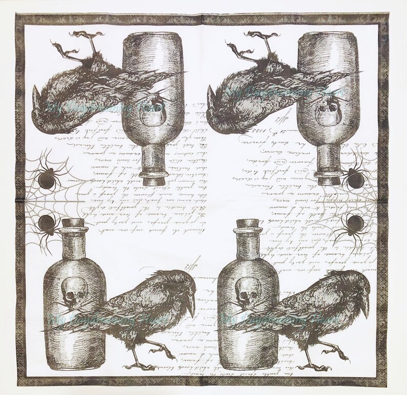 Raven & Poison Decoupage Napkins Creepy Halloween Lunch Etsy