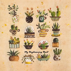 Succulents Decoupage Napkins Set Of 3 Lunch 13&quot; x 13&quot; Cacti Craft Napkins