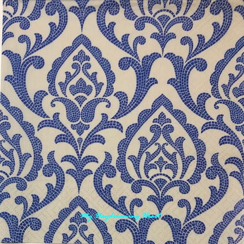 Tiled Floral Damask Paper Napkins Mosaic Design Decoupage Etsy