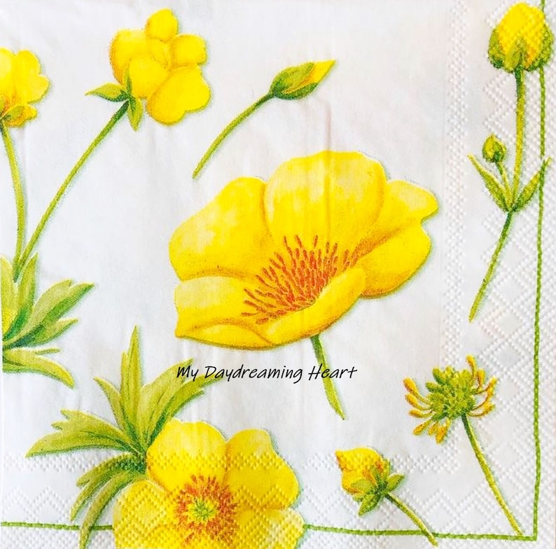 Buttercup Decoupage Paper Napkins Yellow Flower Napkins For Decoupage /& Garden Journaling