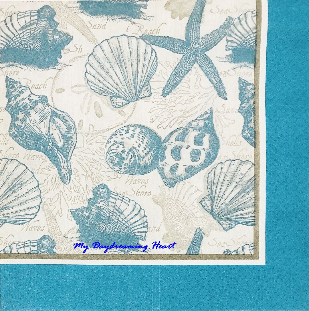 Coastal Decoupage Paper Napkins Seashells & Writing Napkins Etsy