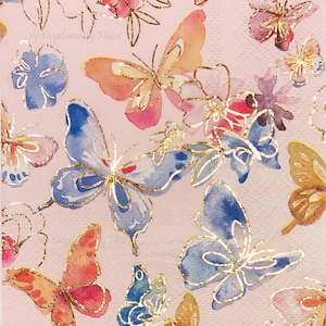 Butterflies Decoupage Napkins Set Of 2 Beverage 10&quot; x 10&quot; Craft Napkins
