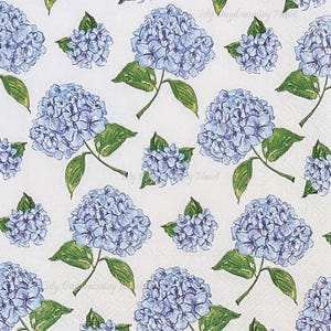 Hydrangeas Decoupage Napkins Set Of 3 Lunch 13&quot; x 13&quot; Floral Craft Napkins