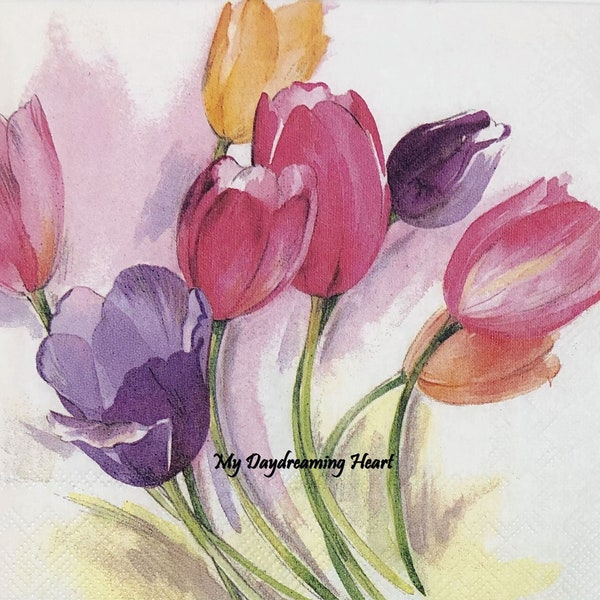 Watercolor Tulips Decoupage Napkins Spring Flowers Beverage Napkins  Decoupage, Journals, Card Making