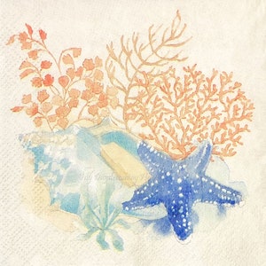 Coastal Decoupage Napkins Set Of 2 Beverage 10" x 10" Craft Napkins