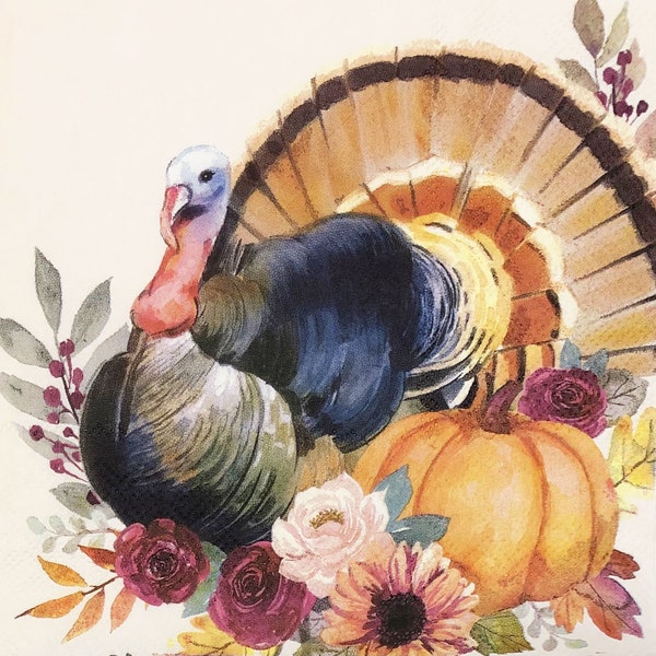 Thanksgiving Turkey Paper Napkins Turkey Luncheon Decoupage Napkins Grateful Journals, Fall Decor