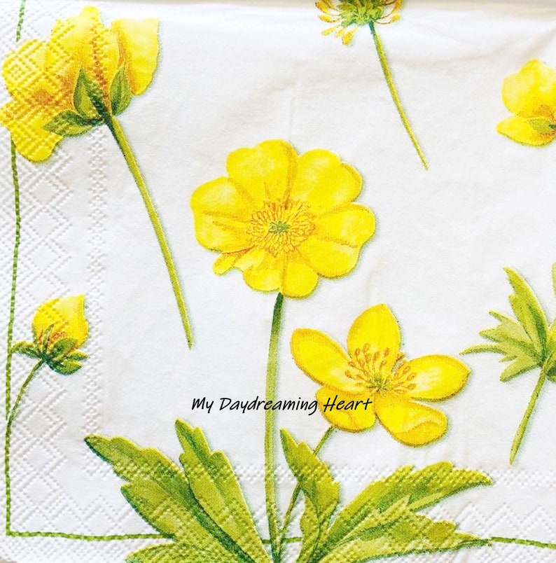 Buttercup Decoupage Paper Napkins Yellow Flower Napkins For Decoupage /& Garden Journaling