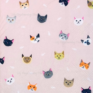 Cat Heads Decoupage Napkins Set Of 2 Beverage 10&quot; x 10&quot; Craft Napkins