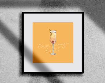 Classic Champagne cocktail print. Champagne cocktail. Cocktail lover. Cocktail lover gift. Cocktail wall art.