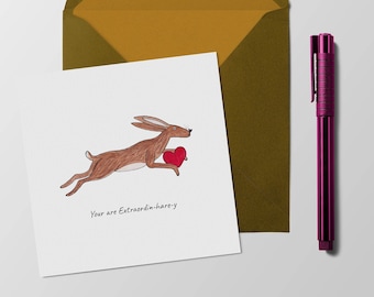 You are extraordin-hare-y funny hare valentines card. Hare valentine's day card. Funny hare valentines card. Funny animal card.