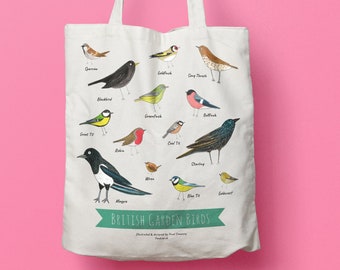 British Garden birds tote bag. Bird tote bag. Garden birds. Home decor. Nature lover gift. Tote. Cotton shopper.