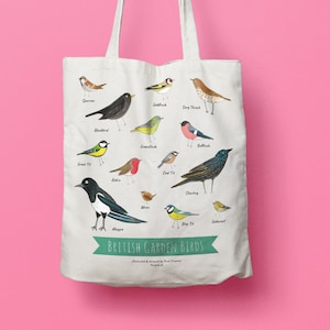British Garden birds tote bag. Bird tote bag. Garden birds. Home decor. Nature lover gift. Tote. Cotton shopper.