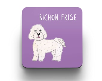 Bichon Frise drinks coaster. Bichon Frise illustrated dog coaster. Dog breed drinks coaster. Dog Tableware. Dog Home decor.