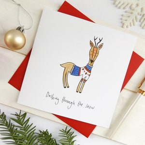 Funny reindeer Christmas card. Christmas jumper reindeer dashing through the snow Christmas card. Reindeer Christmas card. image 1