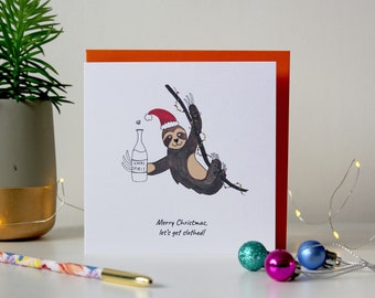 Merry Christmas, Let's get slothed funny Christmas card. Funny sloth Christmas card. Sloth Christmas card. Sloth card.