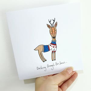 Funny reindeer Christmas card. Christmas jumper reindeer dashing through the snow Christmas card. Reindeer Christmas card. image 4