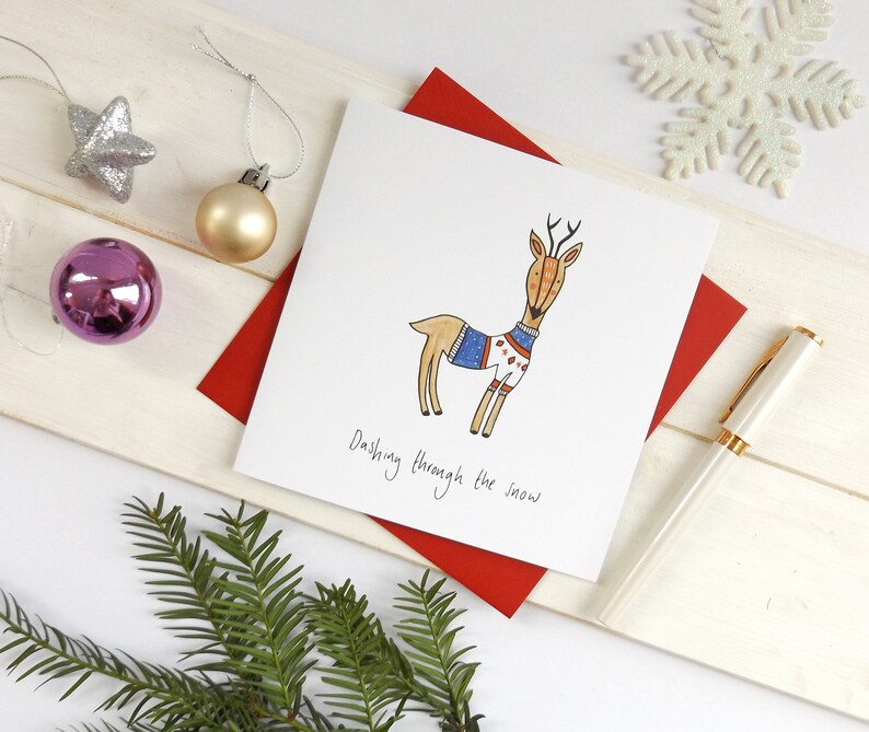 Funny reindeer Christmas card. Christmas jumper reindeer dashing through the snow Christmas card. Reindeer Christmas card. image 3