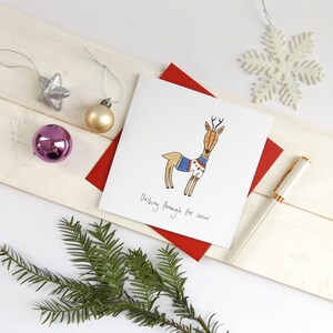 Funny reindeer Christmas card. Christmas jumper reindeer dashing through the snow Christmas card. Reindeer Christmas card. image 2