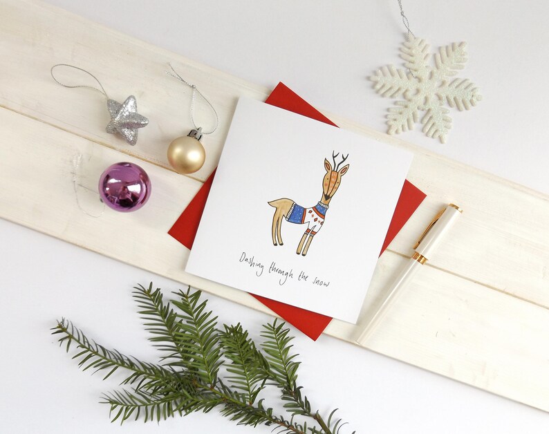 Funny reindeer Christmas card. Christmas jumper reindeer dashing through the snow Christmas card. Reindeer Christmas card. image 2