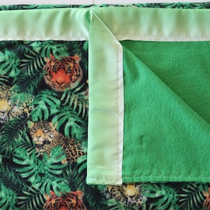 Tigers in the Jungle Crochet Edge Blanket, Satin Edge Blanket, Pet Bed, Heirloom, Keepsake, Gift, Toddler Blanket, Pet Cover