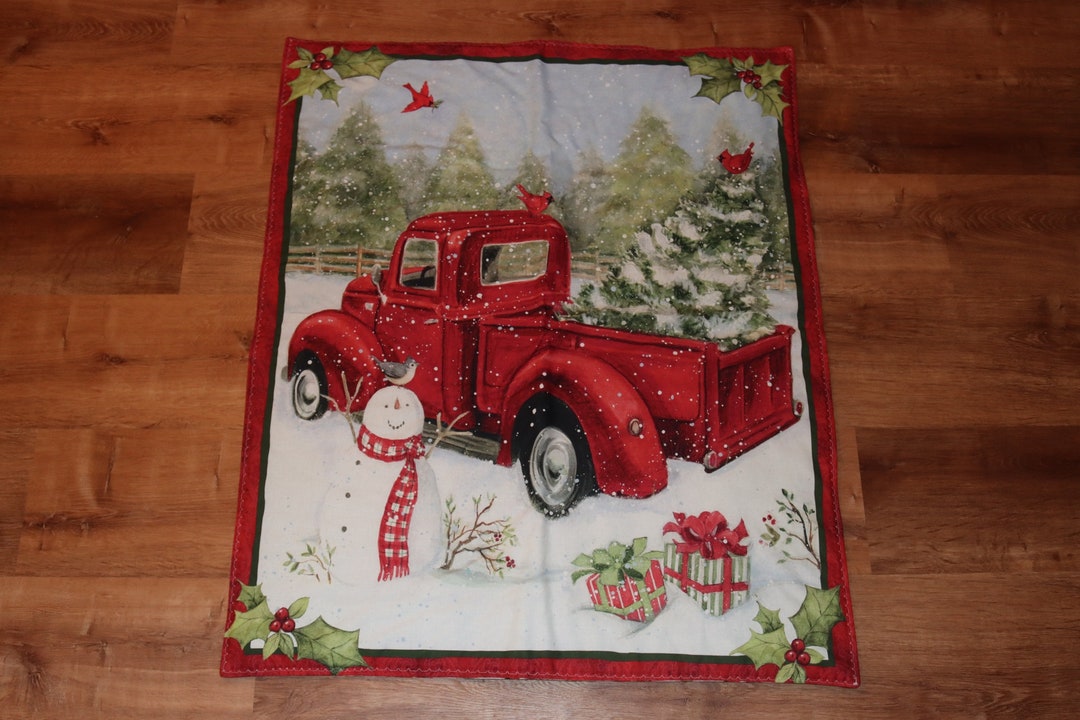 Classic Red Truck Baby Blanket, Holiday Winter Scene, Wall Hanging