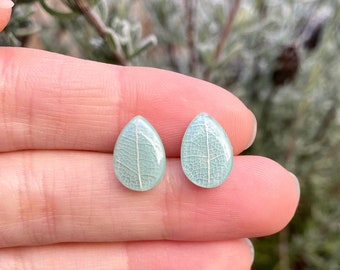 Resin Leaf Earrings: Real Leaf Vein, Surgical Steel Studs