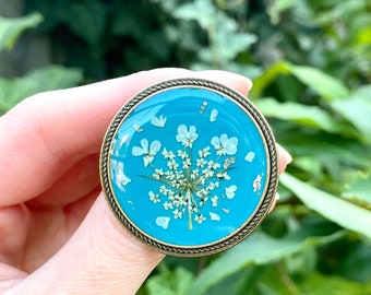 Blue brooch with real flowers, Lace flowers brooch, Gift for mother, Queen Anne's Lace jewelry, Protection gift, Amulet brooch