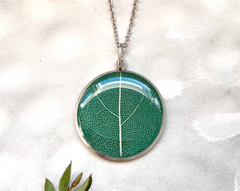 Real Leaf Necklace: Resin Botanical Pendant, Stainless Steel Chain