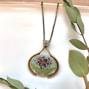 Real plant necklace, Fern jewelry, Vintage necklace with real flowers, Romantic necklace, Dried florals, Pressed plants, Valentine day gift