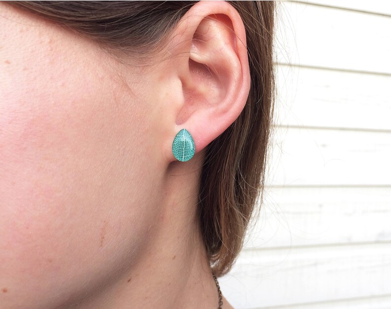 Leaf vein earrings, Gift for sister, Stylish stud earrings, Forest earrings, Teardrop studs, Woodland earrings, Leaf earrings image 4