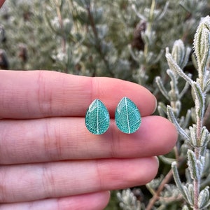 Leaf vein earrings, Gift for sister, Stylish stud earrings, Forest earrings, Teardrop studs, Woodland earrings, Leaf earrings image 7