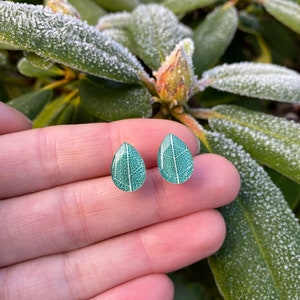 Leaf vein earrings, Gift for sister, Stylish stud earrings, Forest earrings, Teardrop studs, Woodland earrings, Leaf earrings image 2