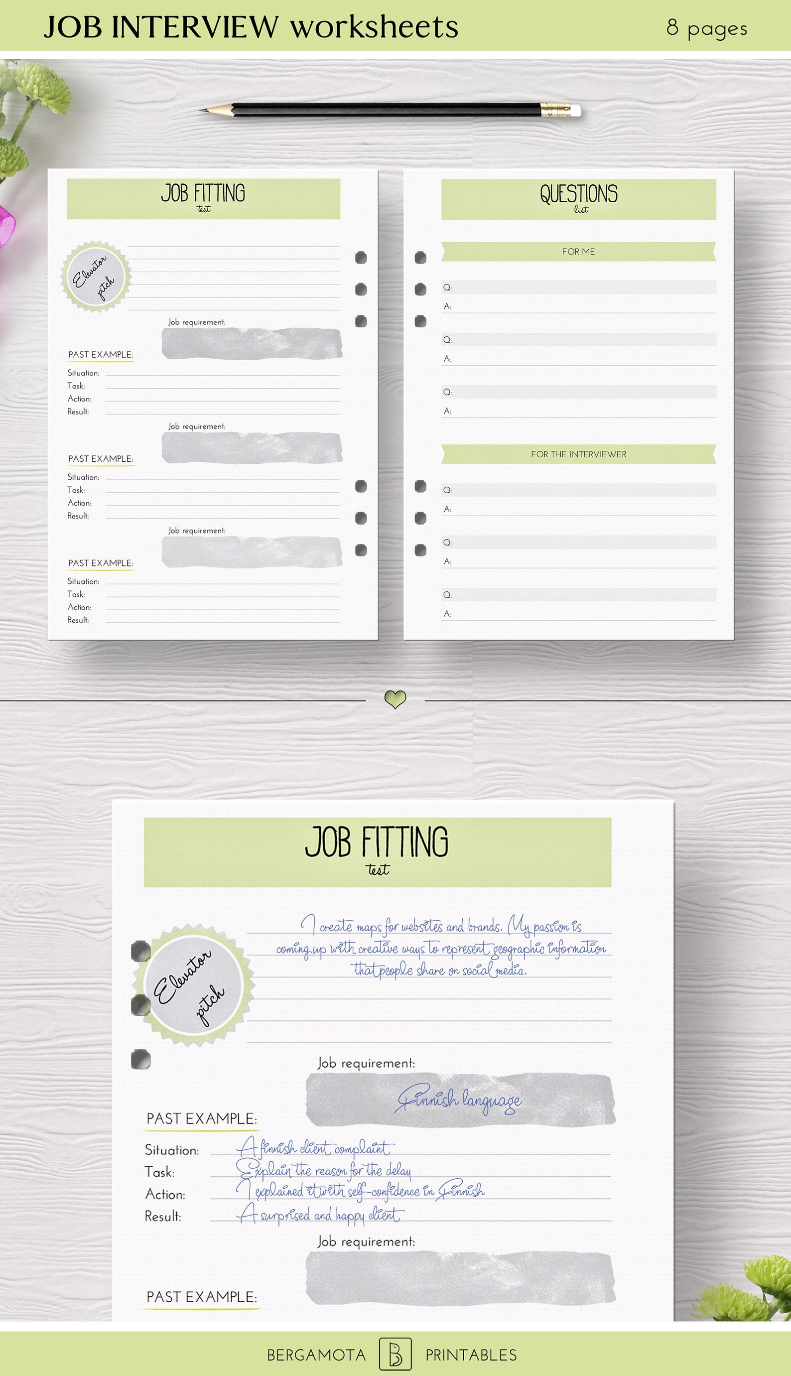 JOB INTERVIEW worksheets 8 printable planner pages A5 | Etsy