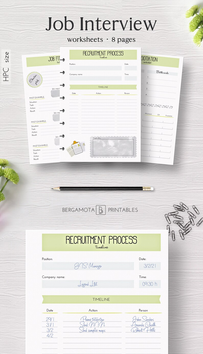 JOB INTERVIEW worksheets 8 printable planner pages Happy | Etsy