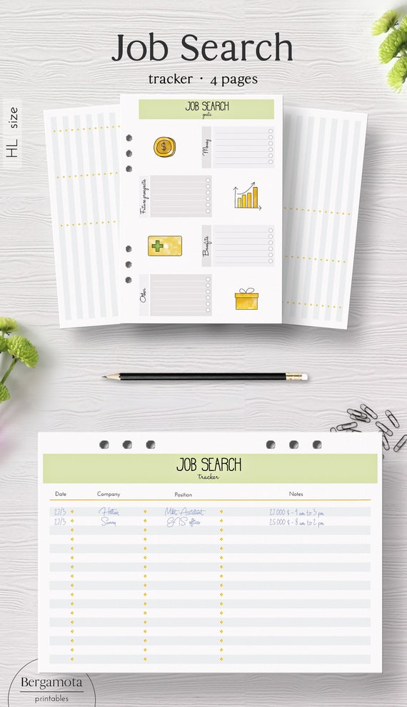 JOB SEARCH Tracker 4 Printable Planner Pages Half Letter | Etsy