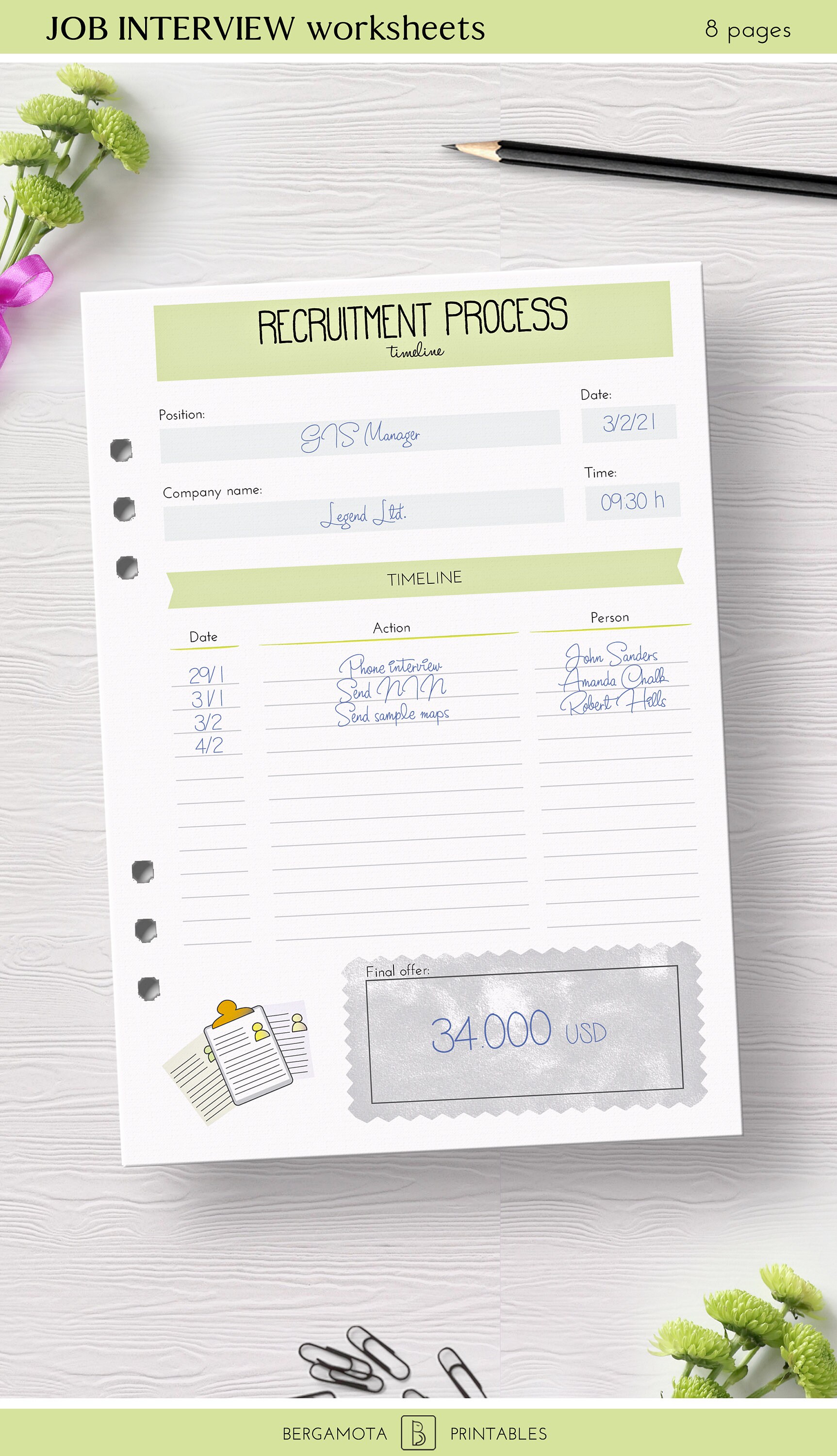 JOB INTERVIEW worksheets 8 printable planner pages A5 | Etsy