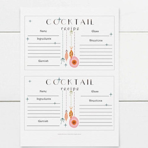 Instant Download Printable Recipe Cards Printable Cocktail - Etsy