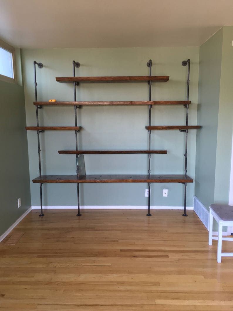 Live Edge Wood Slab Industrial Pipe Shelves Etsy