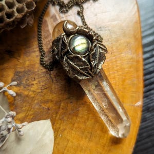 Quartz Fairy Leaf Necklace • Witch Crystal Polymer Clay Necklace