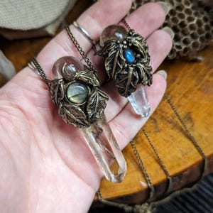 Quartz Fairy Leaf Necklace • Witch Crystal Polymer Clay Necklace