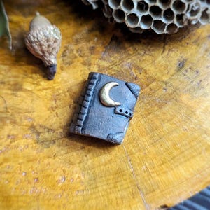 Enchanted Moon Witch Spellbook Polymer Clay Pendant