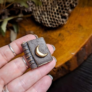 Enchanted Moon Witch Spellbook Polymer Clay Pendant