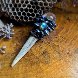 Dark Mushroom Antler Quartz Necklace • Witchy Crystal Polymer Clay