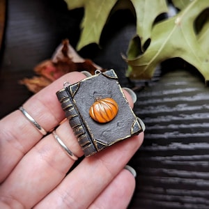 Pumpkin Witch Spellbook Polymer Clay Pendant