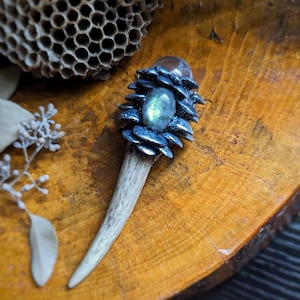Dark Mushroom Antler Quartz Necklace • Witchy Crystal Polymer Clay