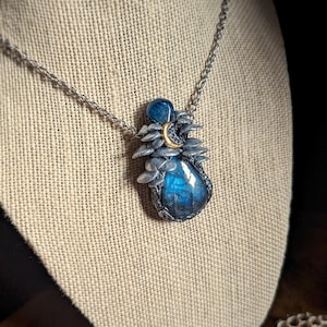 Labradorite Mushie Fairy Necklace • Witchy Crystal Polymer Clay Pendant