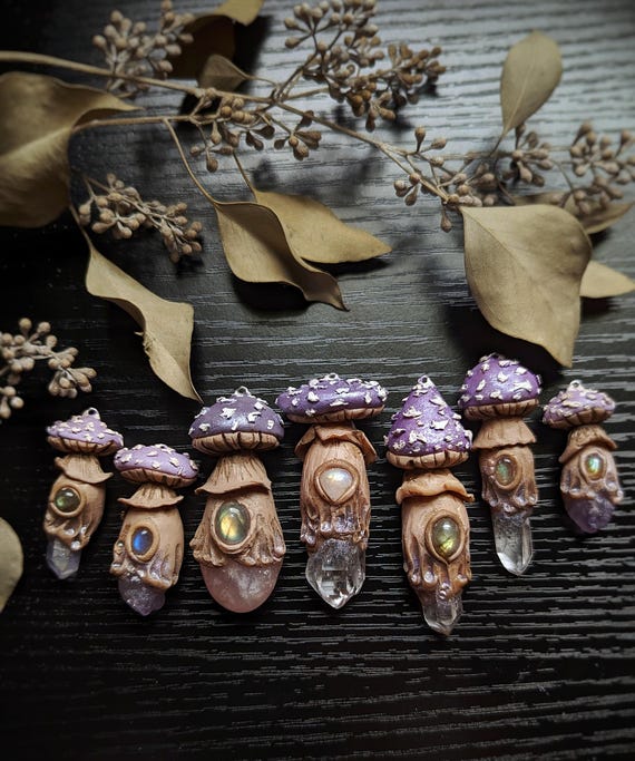 Tiny Magical Forest Mushroom Polymer Clay Pendant