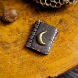 Enchanted Moon Witch Spellbook Polymer Clay Pendant