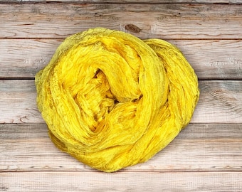 Pure 100% Silk Gauze Sparse Silk Yellow Hand Dyed Silk Margilan for Nunofelting Natural Silk for Felting Uzbekistan Silk